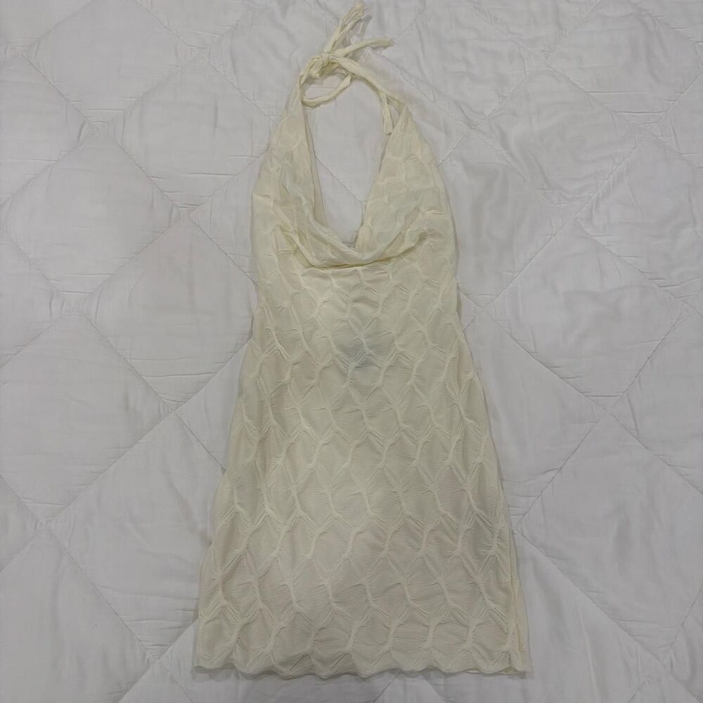 forever 21 cream open back halter mini dress